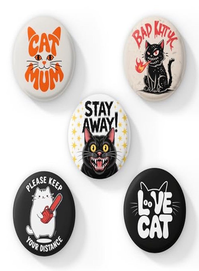 TRAVULLS Funny Cat Button Badges - Set of 5 Cute & Sarcastic Cat Pins for Cat Lovers, Backpack or Jacket - Gift for Cat Moms, Teens & Pet Owners - AMZ14-05 - Image 2
